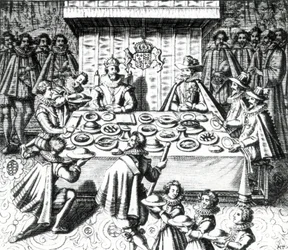 König James speist mit spanischen Botschaftern, 1624